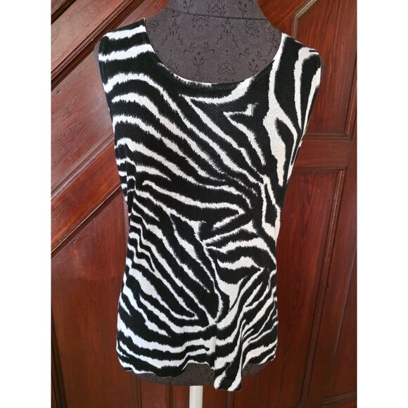 Chicos Zebra Print Sleeveless Tank Top Size 1 Cotton Blend Medium - Picture 1 of 6